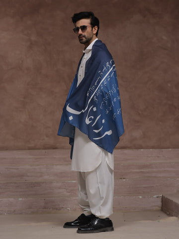 Ghalib Ki Khuwaish – Blue Calligraphed Stole For Men